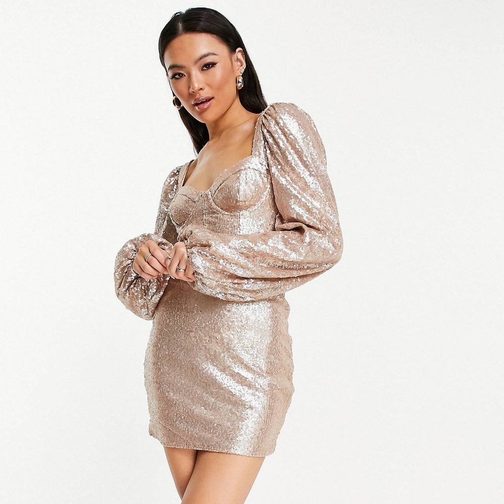 NWT ASOS • Saint Genies puff sleeve sequin mini dress